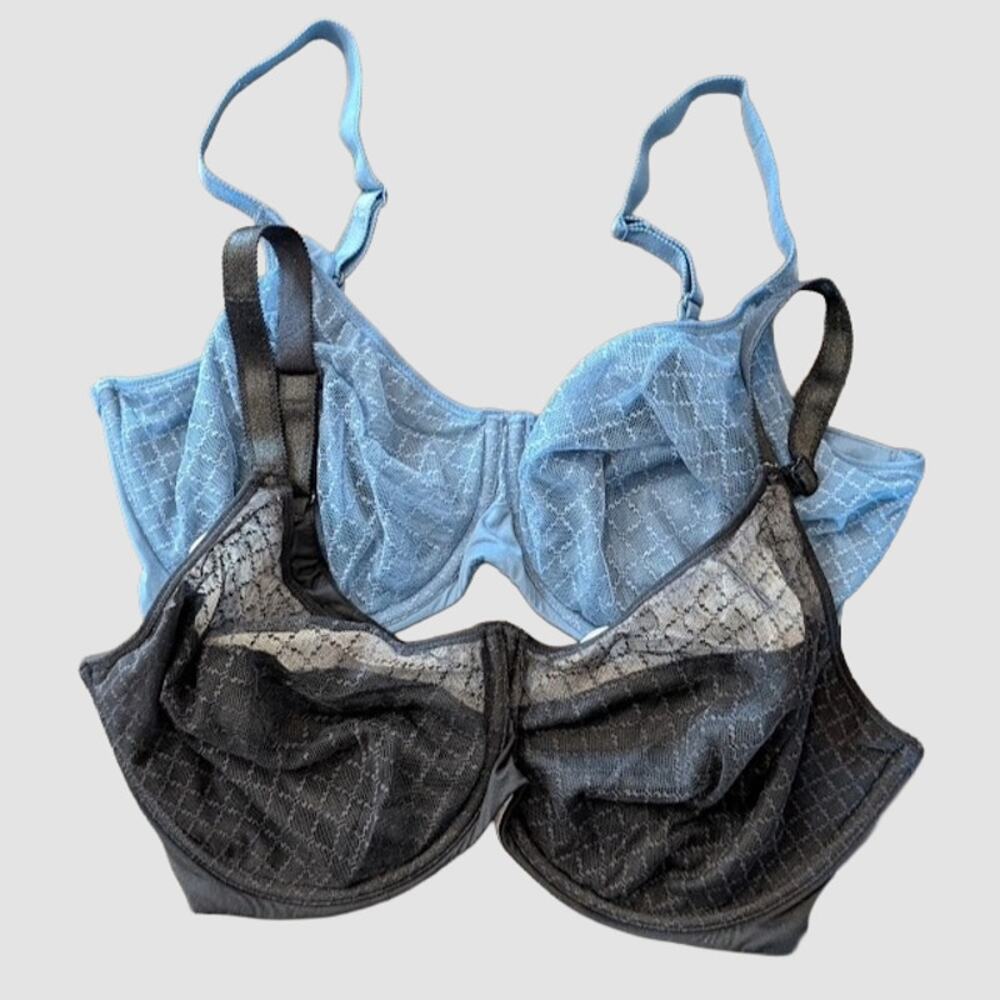 Chantelle Norah Chic Bras 36F Blue Black Lace Underwire 2 Pack Bundle